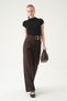 Belt Detail Palazzo Trousers 8421A Brown