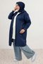43077 Plus Size Three Thread Cap with Ribbed Sleeves and Hem - Navy Blue - 2