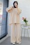 Premium Knitwear Set with Sleeves and Side Slits - Cream - 2