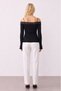 Black Lace-Detail Floral Pattern Boat Neck Long Sleeve Blouse - 4