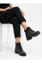 Women's Black Genuine Leather Rubber Laced Non-Slip Sole Casual Boots - 2