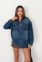 Women's Dark Blue Oversize Pocketed Buttoned 100% Cotton Denim Shirt Sofi̇a-6006