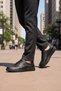 Men's Rubber Laced Rubber Sole Black Genuine Leather Casual Sneaker Shoes 728