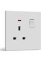 مقبس كهربائي فردي بمفتاح تشغيل/إيقاف (UK) مع مؤشر LED، لوحة حائط من مادة PC