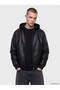 Standard Fit Hooded Men's Leather Look Coat for Style Enthusiasts from Uzg Store - 2