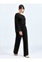 Black Round Neck Long Sleeve Wide Leg Cropped Top and Bottom Set - 6