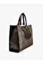 Zippered Tote Bag with Metal Accessories and Pockets - 3