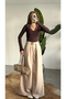 Women's Brown Lace Detailed Square Neck Long Sleeve Body Suit Snap Fastener Body - 4