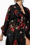 Red Rose Patterned Long Kimono - 6