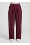 Women's Burgundy Modal Fabric Elastic Waist Pleated Front Wide Leg Pants - 2
