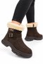 Women's nubuck ankle boot with faux fur lining, cold weather protection, and side buckle detail - brown