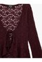 Slim Fit Lace-Up V-Neck Long Sleeve Ruffle Lace Blouse - 3