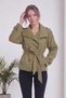 Women's Stand Collar Belted Buttoned Short Trench Denim Jacket Black, Brown, Khaki - 5