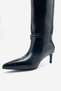 Tilda Navy Blue Leather Belted Women's Thin Heeled Boots - 8