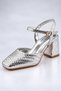 Women's Silver Color Braided Square Toe 7 cm Thick Heeled Ankle Strap Stylish Evening Dress Shoes New Season 2026 - 6