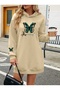 Special Series Hooded Butterfly Printed 100% Cotton 3 Yarn Large Size Winter Women's Hoodie Dress