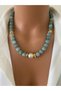 "Limited Stock" Natural Stone Blue Agate Pearl Detail Necklace & Earrings Dual Set - 2