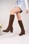 Women's Brown Suede Classic Heel Boots - 3