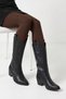 Women's Black Cowboy Boots Western Embroidered Below-Knee Thick Heeled Boots - 2