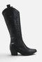 Women's Black Cowboy Boots Western Embroidered Below-Knee Thick Heeled Boots - 4