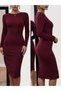 Women's long sleeve midi dress with lace detail at the back - imported crepe - 3