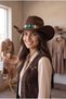 Women's Suede Festival Hat Adjustable Turquoise Stone Bohemian Ajda Drawstring Cowboy Hat - 7