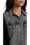 Double Fabric Detailed Stoned Denim Shirt - 2