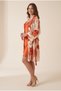 Women's Orange Patterned Robe and Lace Detailed Nightgown Set - 2