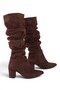 Deja Women's Bellows Thick Heeled Pointed Toe Suede Boots - 4