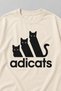 Women's Ecru Oversize Combed Cotton T-Shirt Adicats Cat Printed Crew Neck Short Sleeve Tshirt - 2
