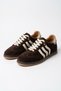 Pelores double-faced genuine leather women's sneakers with side stripe - coffee suede - 6