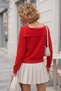Red Asymmetrical Collar Long Sleeve Sectioned Piece Knitwear Collared Skirt Ribbed Hem Casual Knitwear Sweater 61 60 - 8