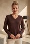 Brown V-Neck Cuffed Sleeves Slim Shimmer Casual Knitwear Sweater 65 65 - 3