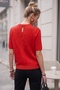 Red Crew Neck Short Sleeve Back Neck Drop Low Cut Glittery Knit Sweater 63 60 - 7