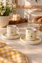 Lemon Patterned Ceramic Turkish Coffee Cup Set for 2 People, 4 Piece Gift Coffee Set with Saucers, Copy