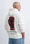 Men's Back Velvet Printed Hooded Sweatshirt - White - 4