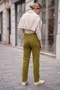 Italian Pistachio Green Elastic and Tie-Waist Straight-Leg Slim Corduroy Woven Trousers 98 62 - 6