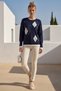 Navy Blue Crew Neck Long Sleeve Argyle Patterned Skirt and Sleeveless Plush Glitter Casual Knitwear Sweater 68 64 - 8