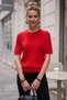 Red Crew Neck Short Sleeve Back Neck Drop Low Cut Glittery Knit Sweater 63 60 - 3