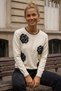 Ecru Crew Neck Long Sleeve Rose Patterned Stoned Ribbed Hem Casual Knitwear Sweater 69 68
