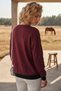 Burgundy Crew Neck Long Sleeve Leaf Patterned Stoned Ribbed Hem Casual Knitwear Sweater 65 64 - 8