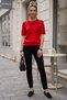Red Crew Neck Short Sleeve Back Neck Drop Low Cut Glittery Knit Sweater 63 60 - 6