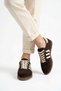 Pelores double-faced genuine leather women's sneakers with side stripe - coffee suede - 5