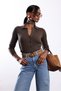 Brown Polo Collar Ribbed Cardigan 261071 - 4