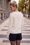 Ecru V-Neck Cuffed Sleeves Thin Shimmering Casual Knitwear Sweater 65 65 - 7