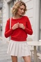 Red Asymmetrical Collar Long Sleeve Sectioned Piece Knitwear Collared Skirt Ribbed Hem Casual Knitwear Sweater 61 60 - 3