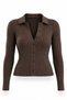 Brown Polo Collar Ribbed Cardigan 261071
