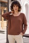 Light Brown Square Neck Long Sleeve Slim Glitter Casual Knitwear Sweater 64 63 - 3