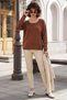 Light Brown Square Neck Long Sleeve Slim Glitter Casual Knitwear Sweater 64 63 - 5