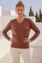 Camel V-Neck Cuffed Sleeves Slim Shimmer Casual Knitwear Sweater 65 65 - 3